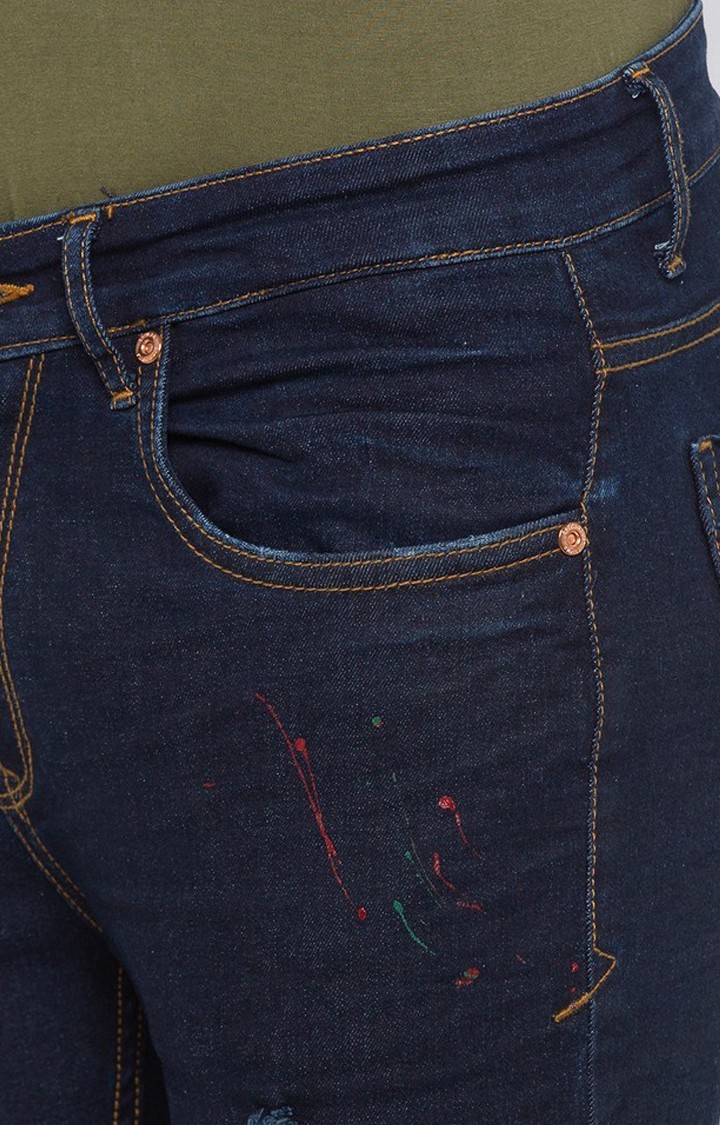Men's Blue Cotton Ripped Slim Jeans