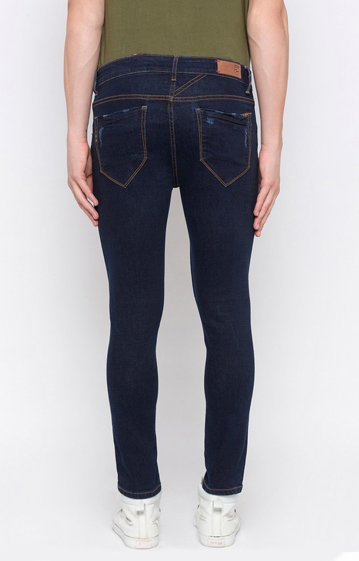 Men's Blue Cotton Ripped Slim Jeans