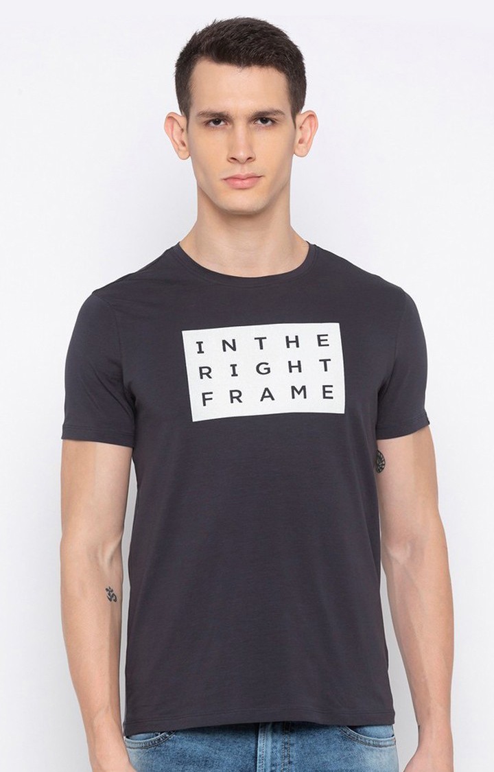 Spykar Charcoal Black Printed T-Shirt