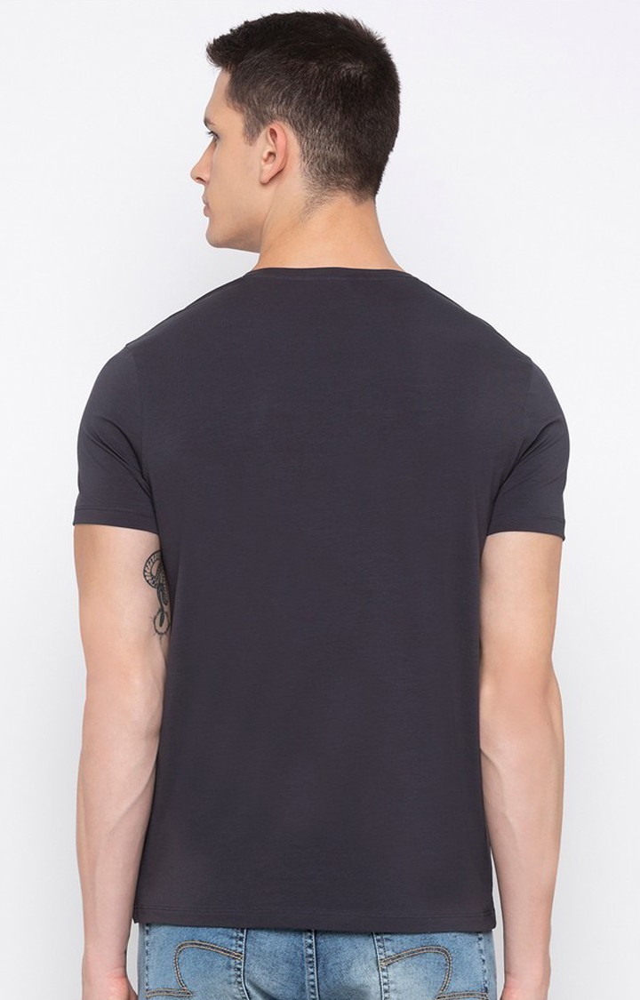 Spykar Charcoal Black Printed T-Shirt