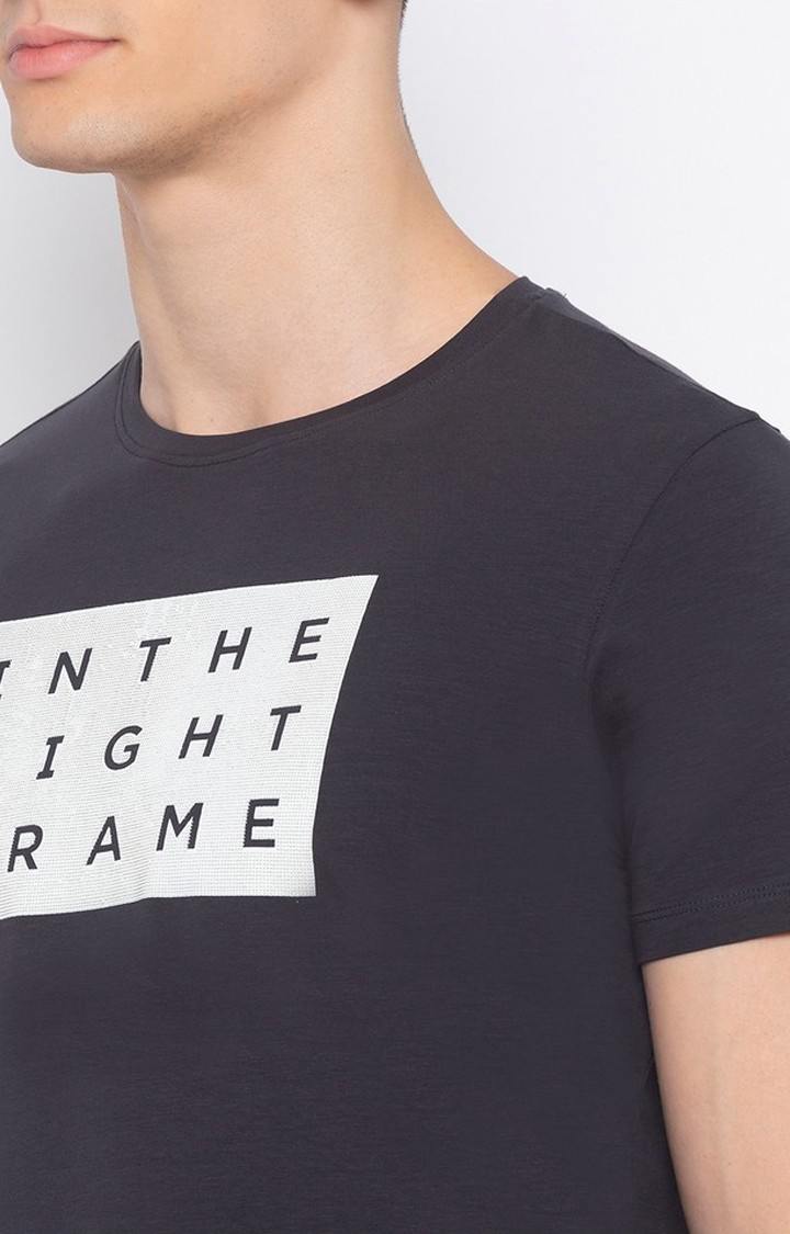 Spykar Charcoal Black Printed T-Shirt