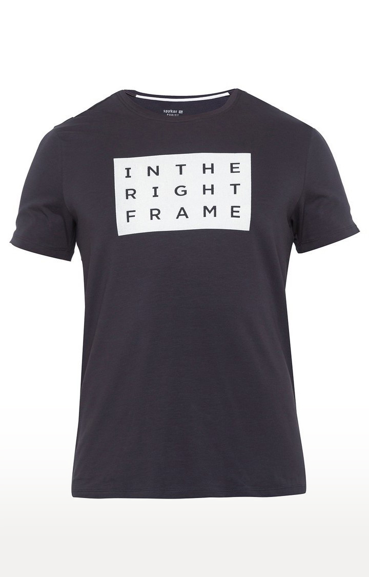 Spykar Charcoal Black Printed T-Shirt