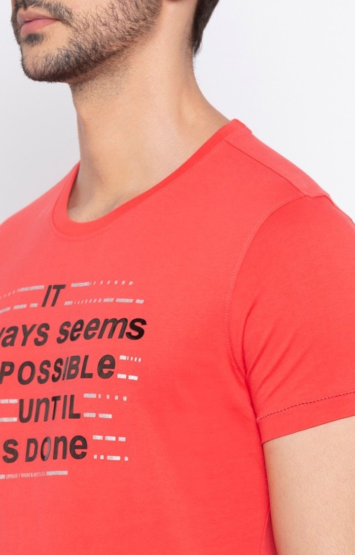 spykar | Spykar Deep Coral Printed Slim Fit T-Shirt 4