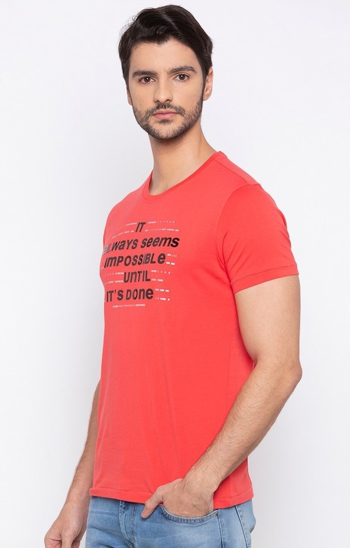 spykar | Spykar Deep Coral Printed Slim Fit T-Shirt 2