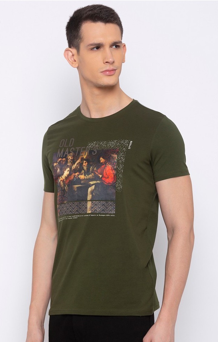 spykar | Spykar Green Cotton Slim Fit T-Shirt For Men 2