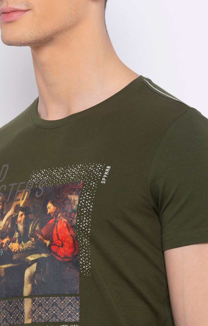 spykar | Spykar Green Cotton Slim Fit T-Shirt For Men 4