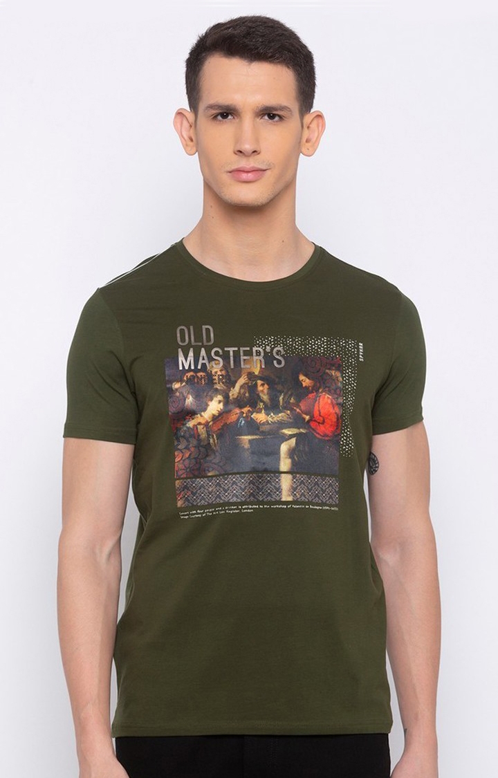 spykar | Spykar Green Cotton Slim Fit T-Shirt For Men 0