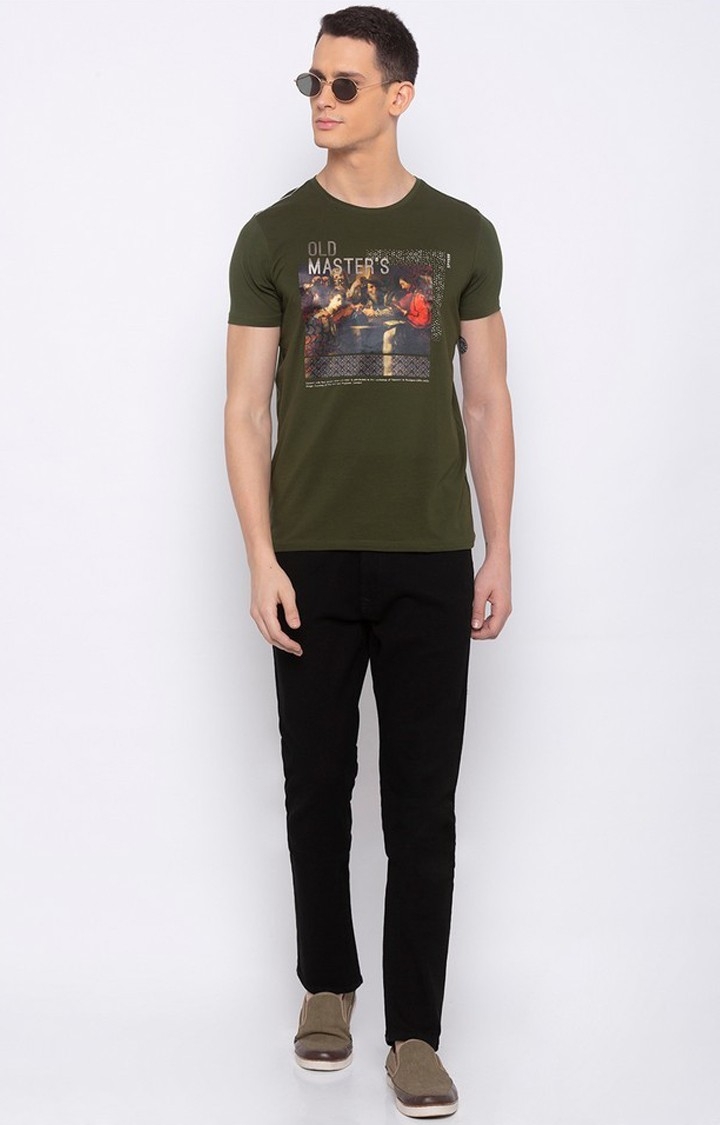spykar | Spykar Green Cotton Slim Fit T-Shirt For Men 1