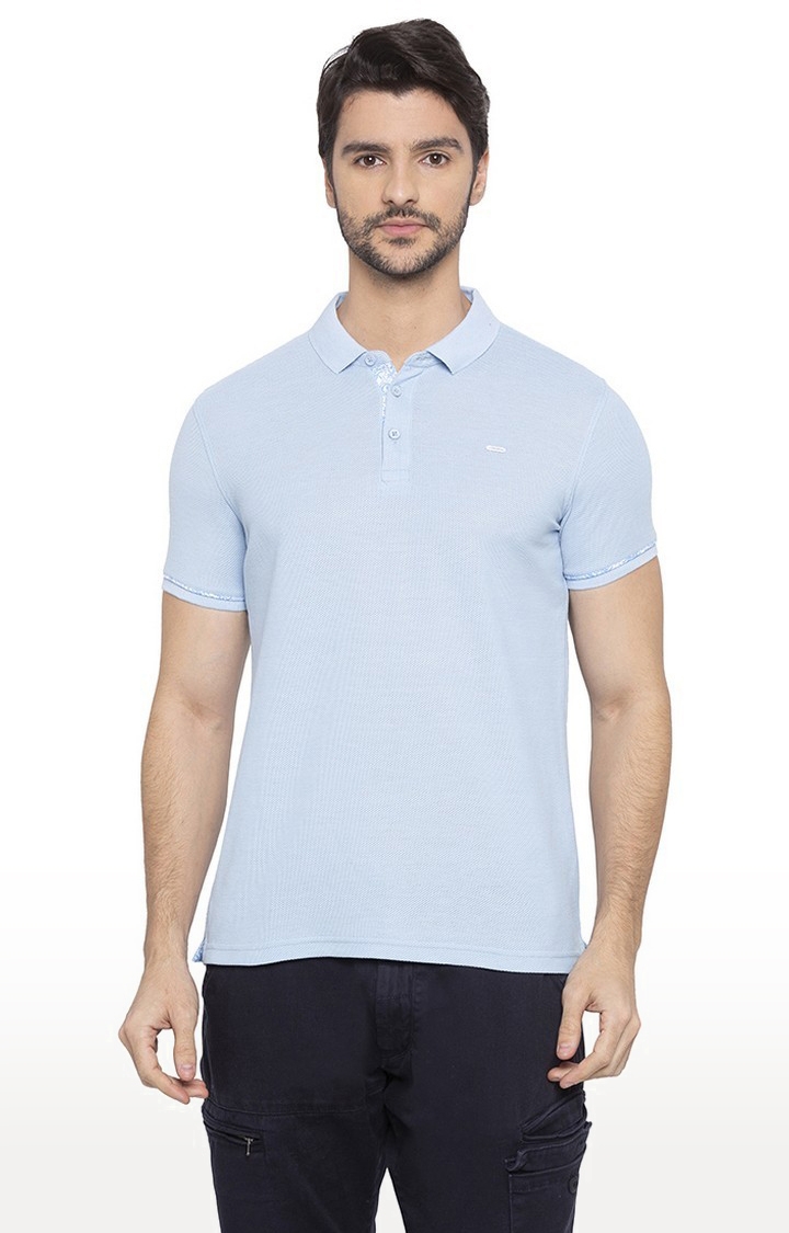 spykar | Spykar Blue Cotton Slim Fit Polos T-Shirt For Men 0