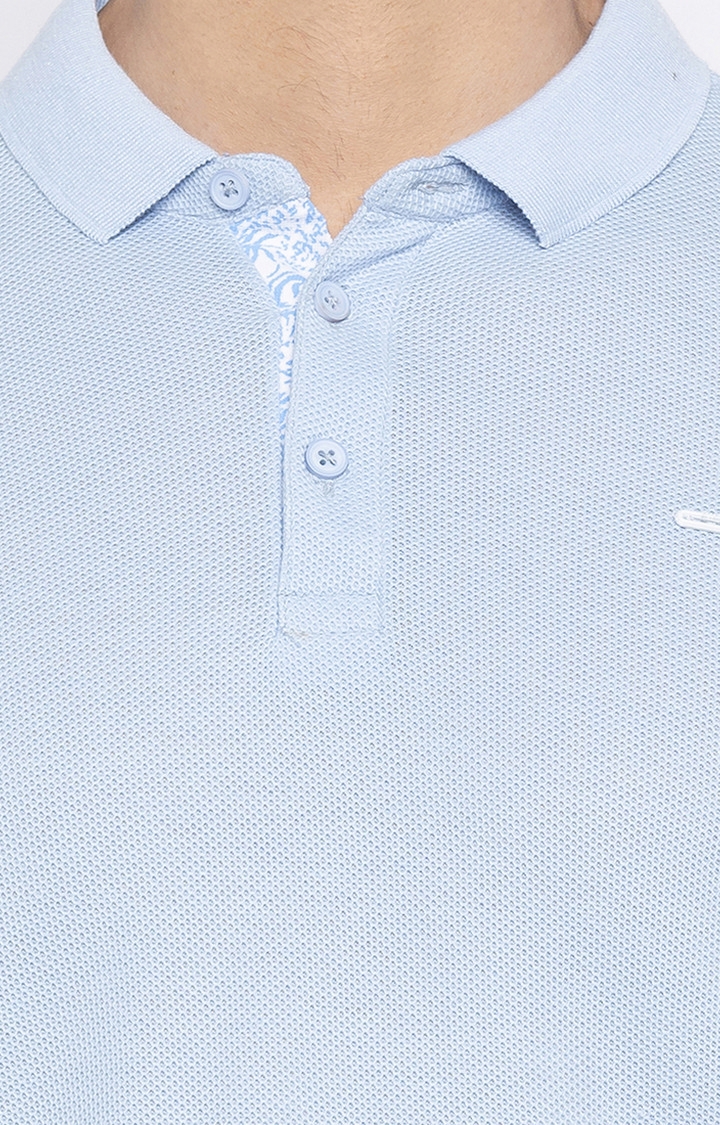 spykar | Spykar Blue Cotton Slim Fit Polos T-Shirt For Men 4