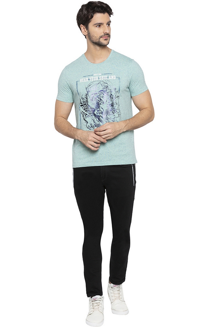 spykar | Spykar Green Cotton Slim Fit T-Shirt For Men 1
