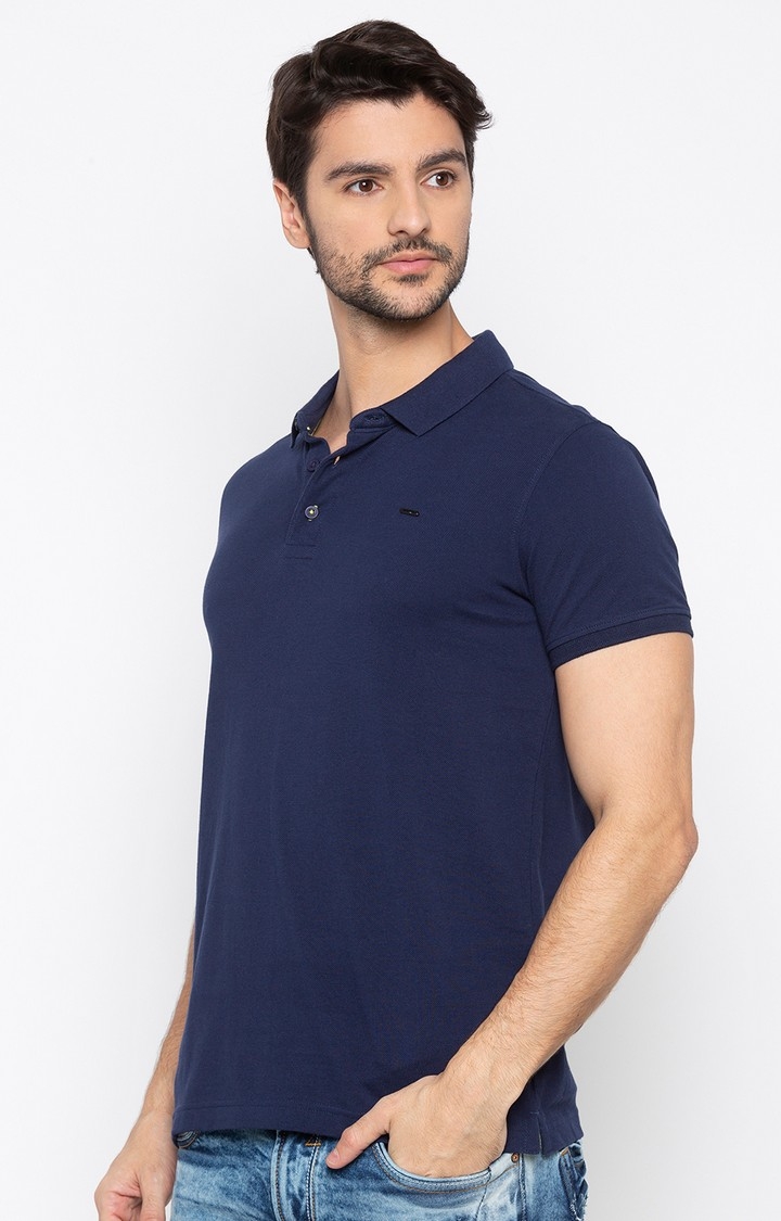 spykar | spykar Ink Blue Solid Slim Fit Polo T-Shirt 2