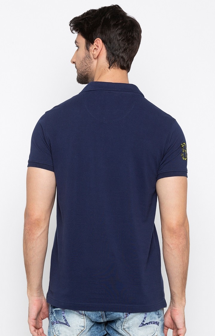 spykar | spykar Ink Blue Solid Slim Fit Polo T-Shirt 3