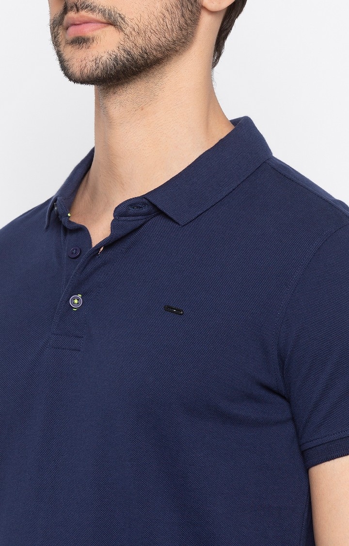 spykar | spykar Ink Blue Solid Slim Fit Polo T-Shirt 4