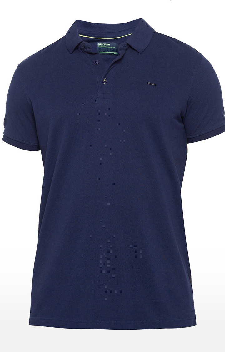 spykar | spykar Ink Blue Solid Slim Fit Polo T-Shirt 5