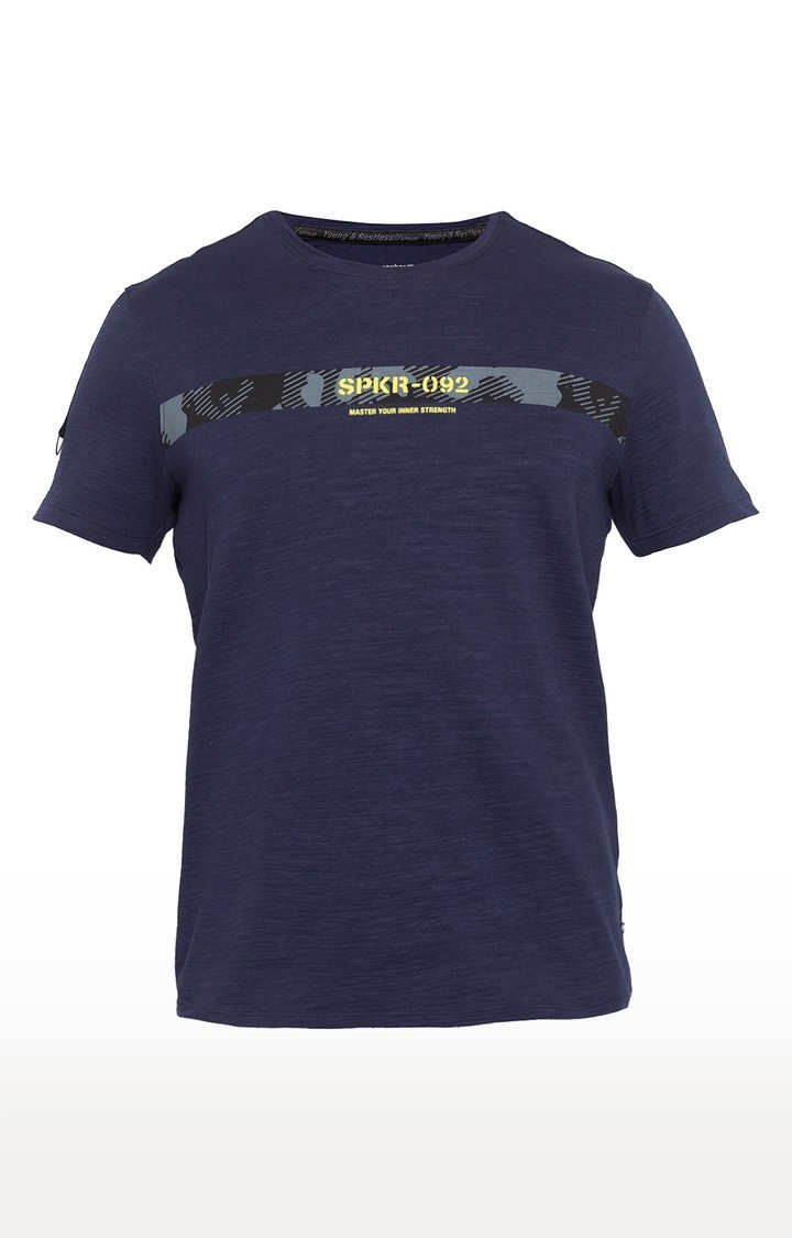 spykar | Spykar Navy Blue Solid Slim Fit T-Shirt 6