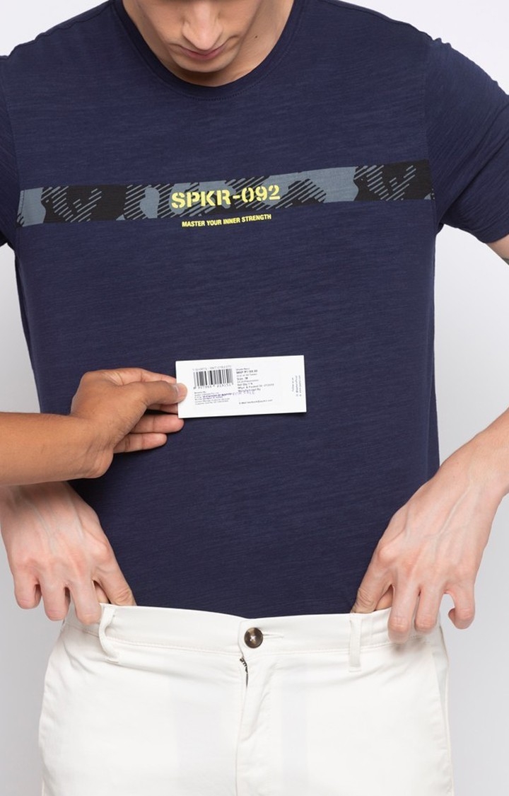 spykar | Spykar Navy Blue Solid Slim Fit T-Shirt 5
