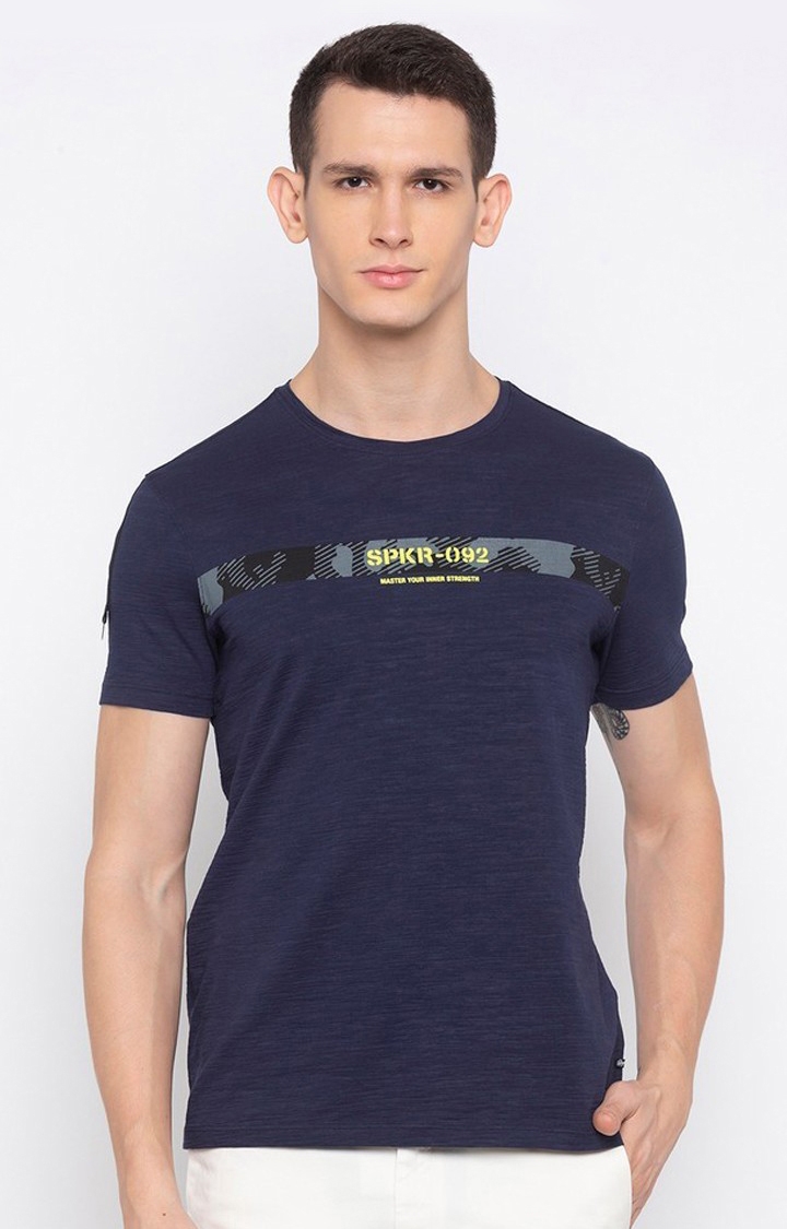 spykar | Spykar Navy Blue Solid Slim Fit T-Shirt 0