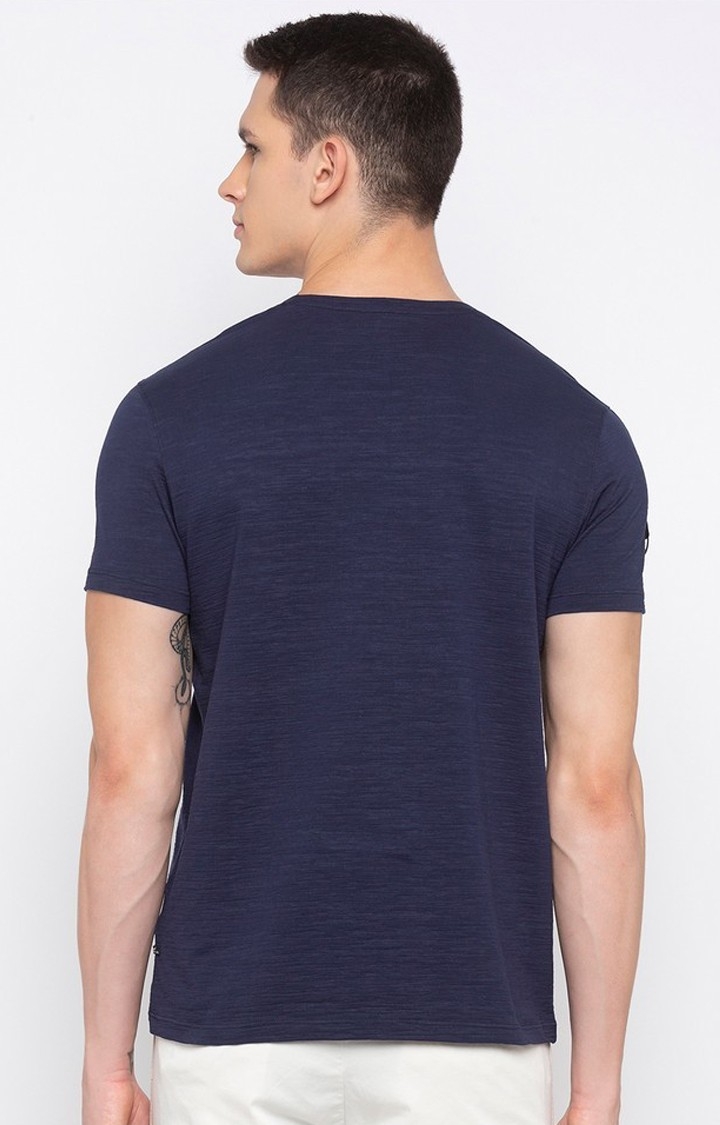 spykar | Spykar Navy Blue Solid Slim Fit T-Shirt 3