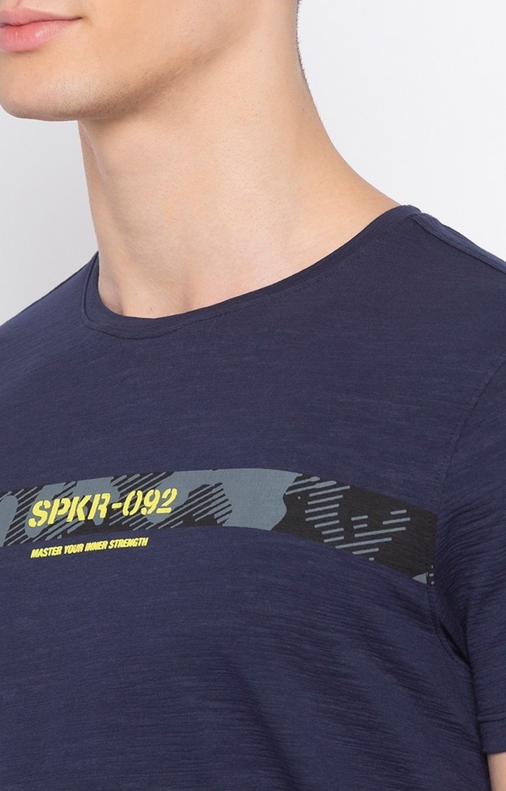 spykar | Spykar Navy Blue Solid Slim Fit T-Shirt 4