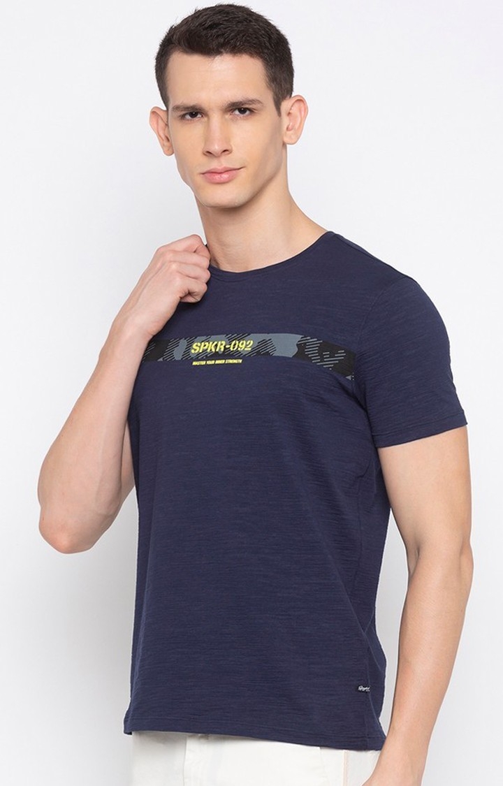spykar | Spykar Navy Blue Solid Slim Fit T-Shirt 2
