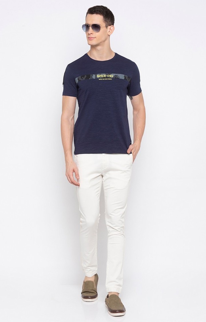 spykar | Spykar Navy Blue Solid Slim Fit T-Shirt 1