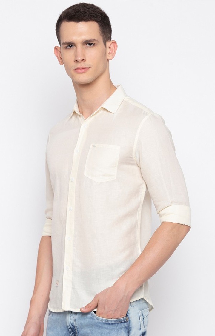 spykar | Men's Beige Cotton Solid Casual Shirts 2