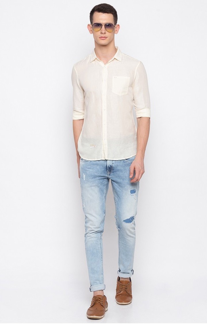 spykar | Men's Beige Cotton Solid Casual Shirts 1