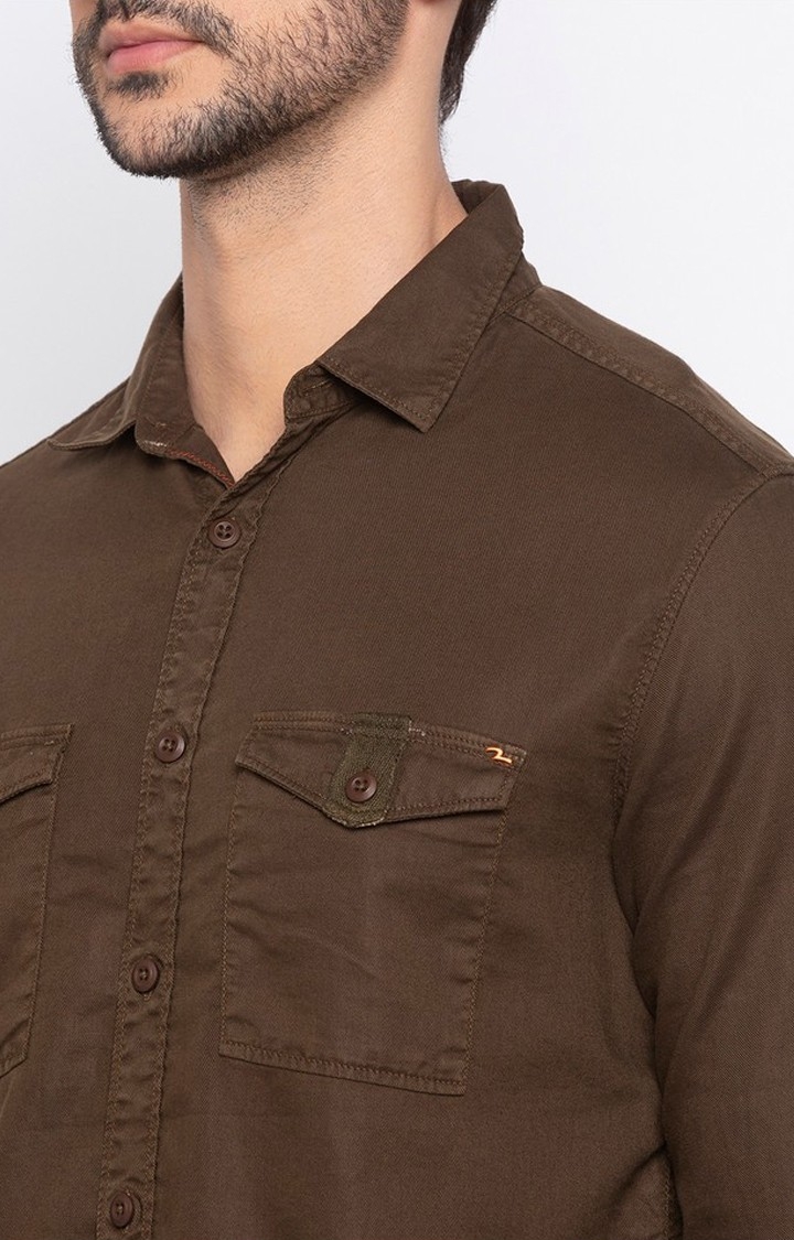 spykar | Men's Brown Cotton Solid Casual Shirts 4