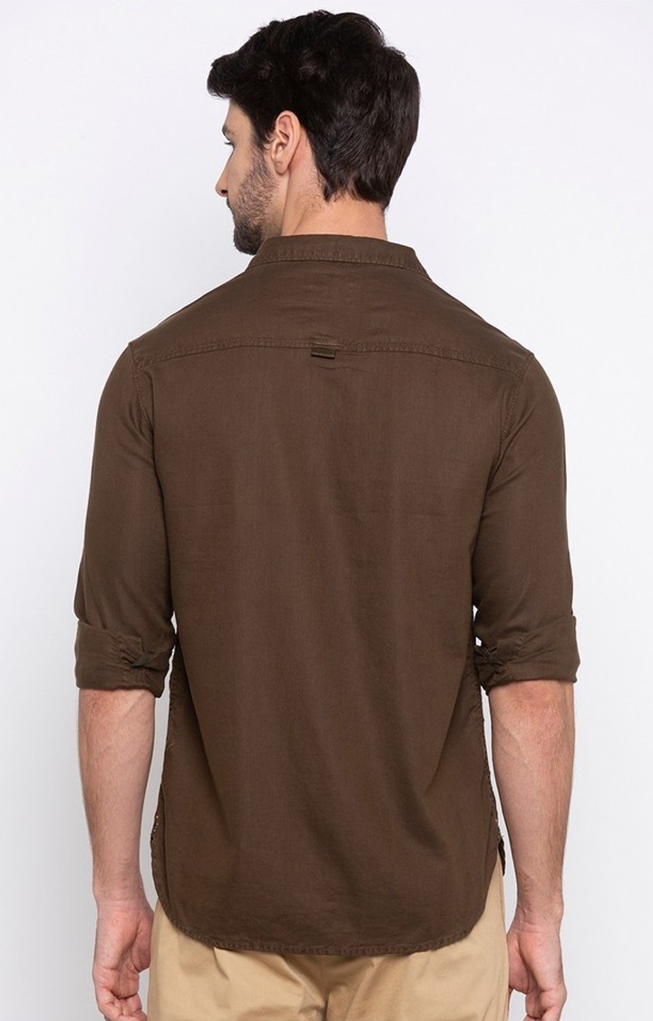 spykar | Men's Brown Cotton Solid Casual Shirts 3