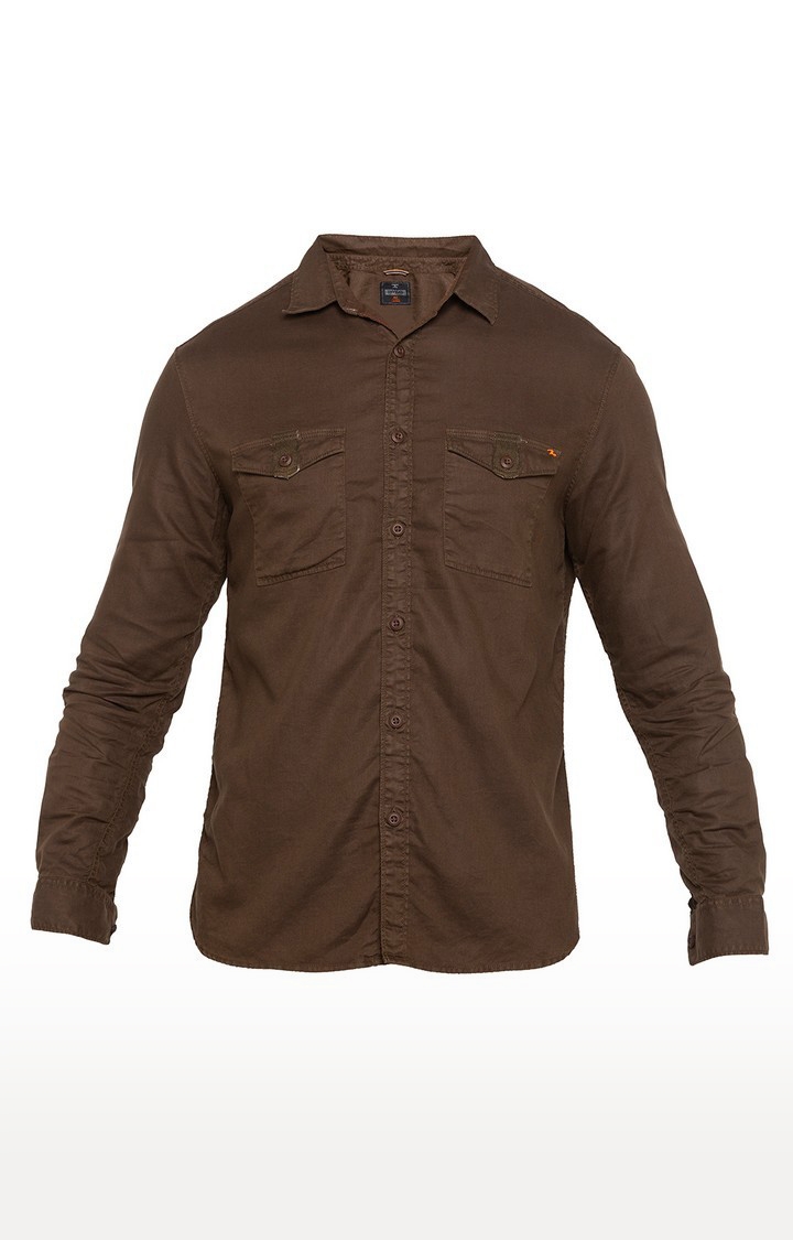 spykar | Men's Brown Cotton Solid Casual Shirts 5