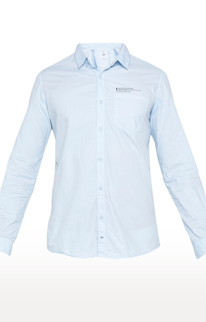 Men's Blue Cotton Solid Casual Shirts