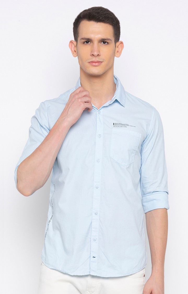 Men's Blue Cotton Solid Casual Shirts