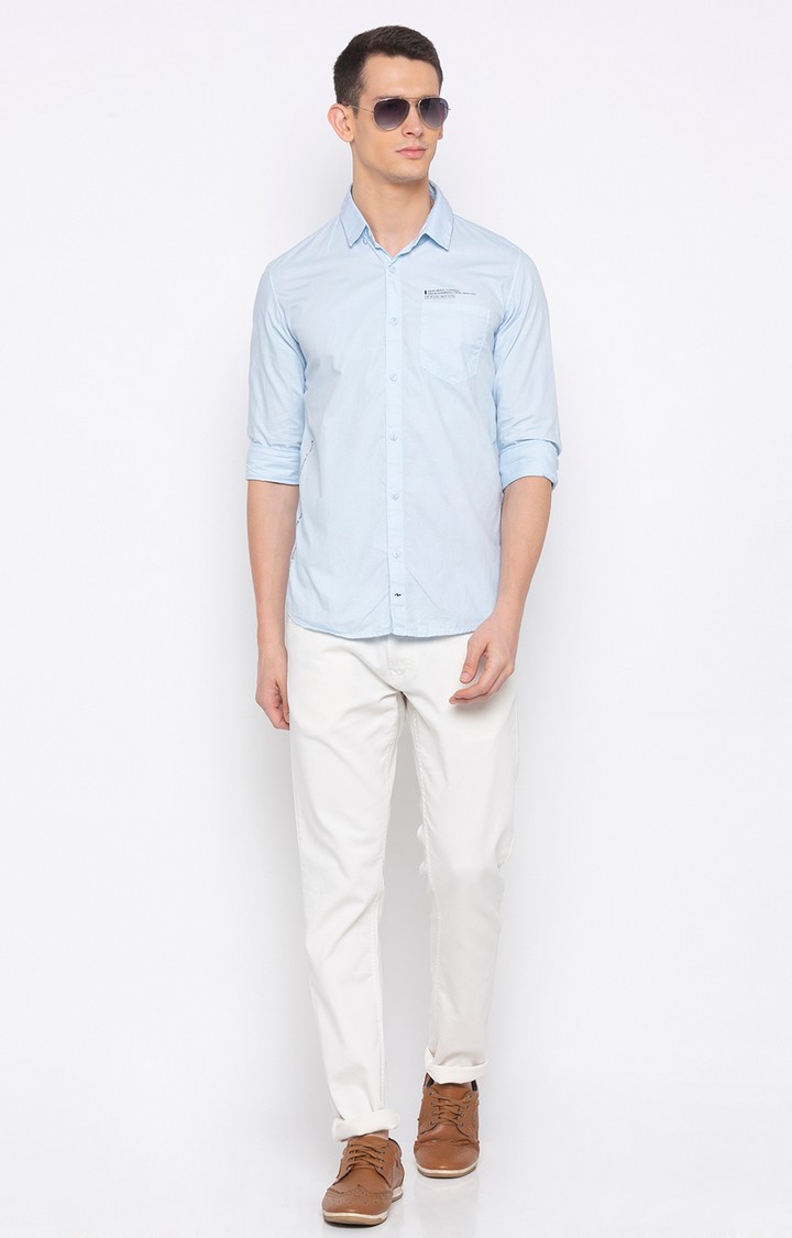 Men's Blue Cotton Solid Casual Shirts