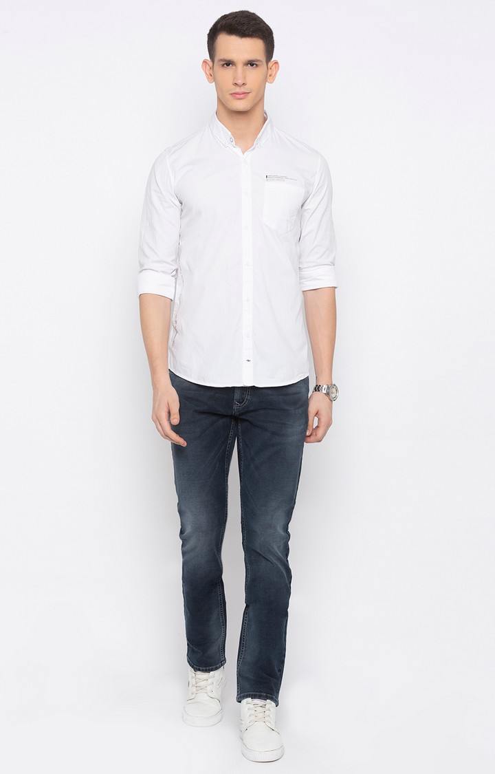 Men's White Cotton Solid Casual Shirts