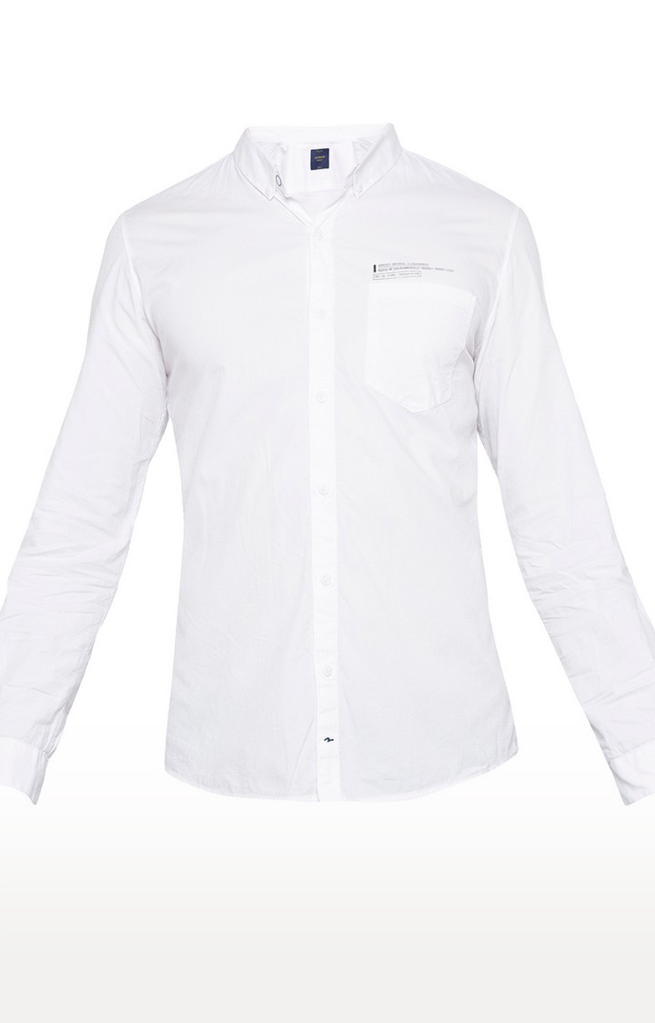 Men's White Cotton Solid Casual Shirts