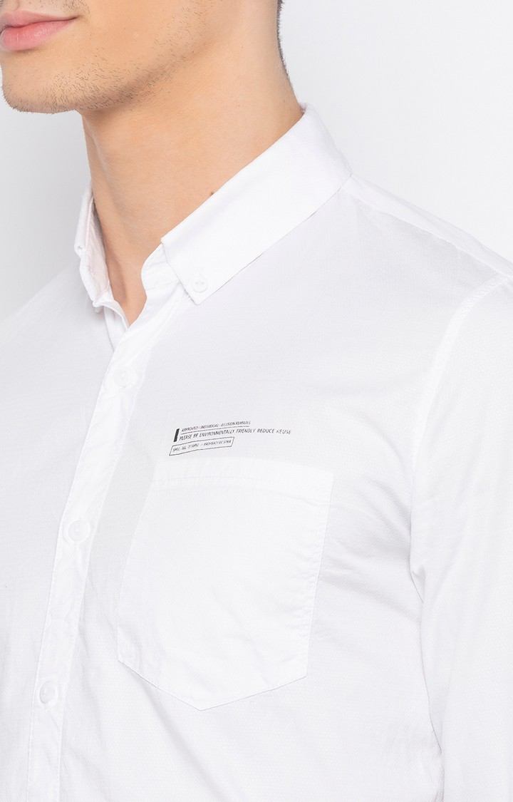 Men's White Cotton Solid Casual Shirts