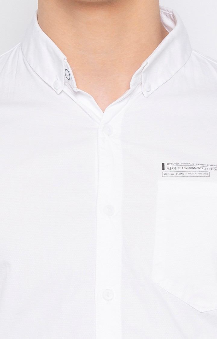 Men's White Cotton Solid Casual Shirts