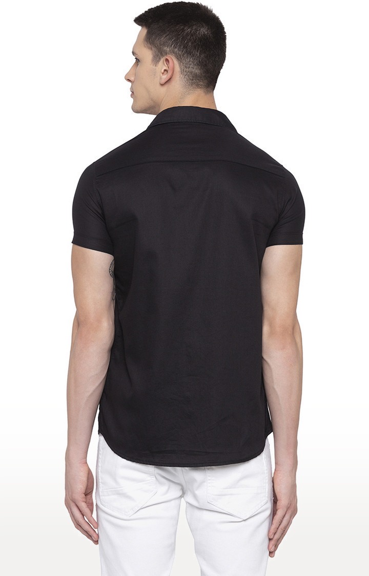 Men's Black Cotton Solid Casual Shirts