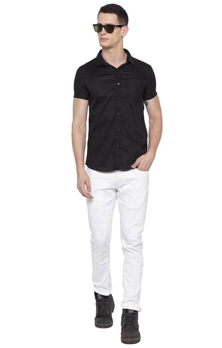 Men's Black Cotton Solid Casual Shirts