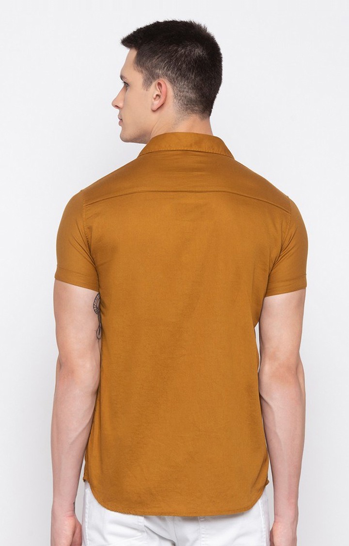 Men's Yellow Cotton Solid Casual Shirts