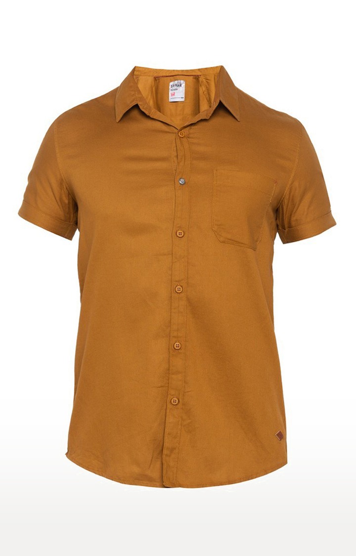 Men's Yellow Cotton Solid Casual Shirts