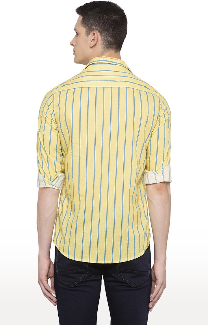 spykar | Men's Yellow Cotton Striped Casual Shirts 3