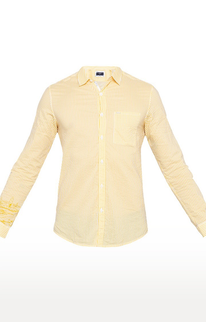 Men's Yellow Cotton Striped Casual Shirts