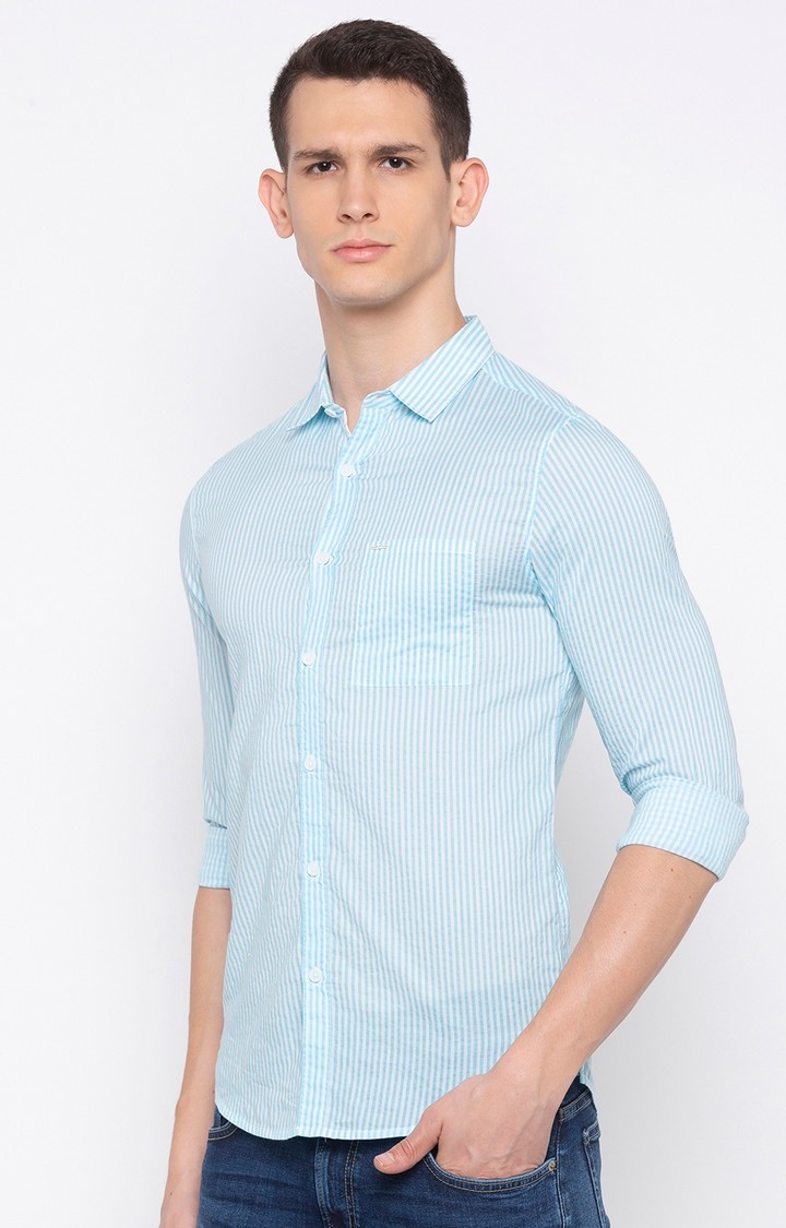 spykar | Men's Blue Cotton Striped Casual Shirts 1