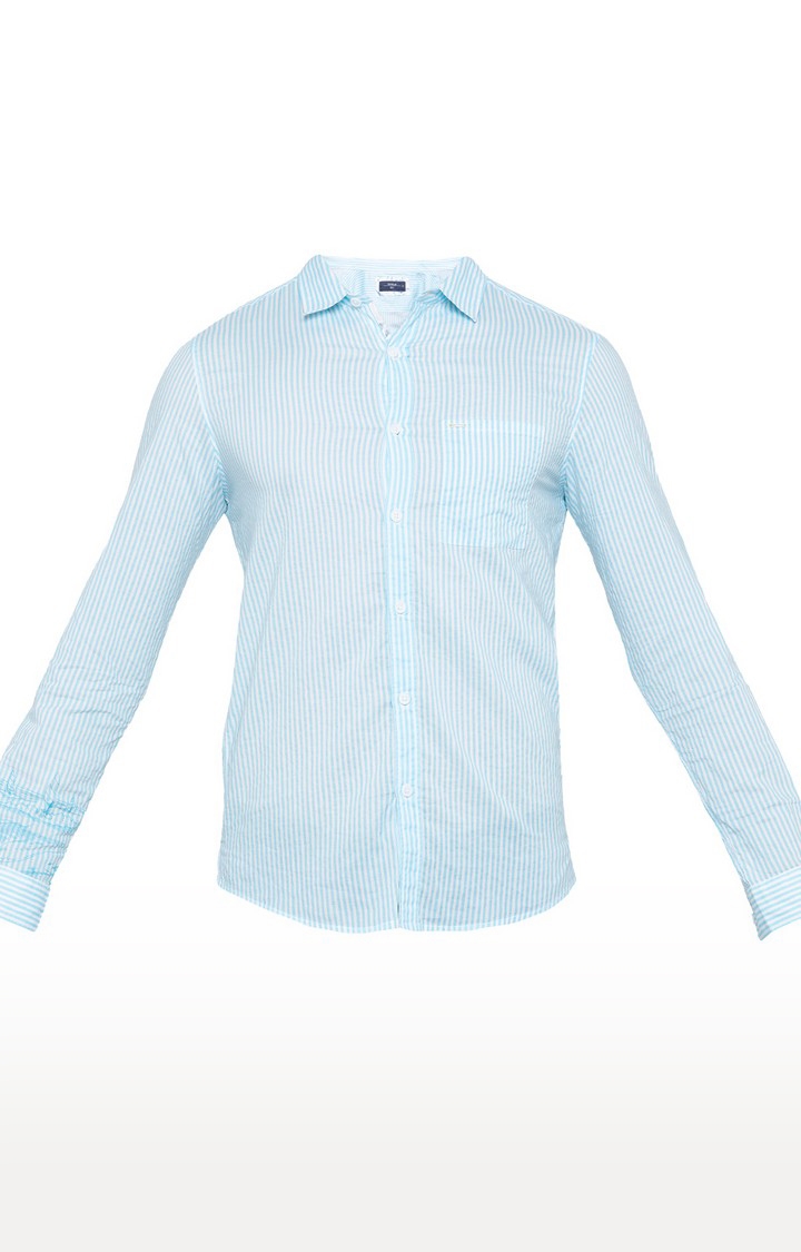 spykar | Men's Blue Cotton Striped Casual Shirts 4