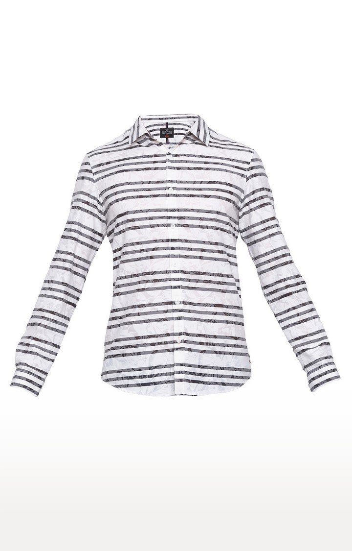 Men's White Polycotton Striped Casual Shirts