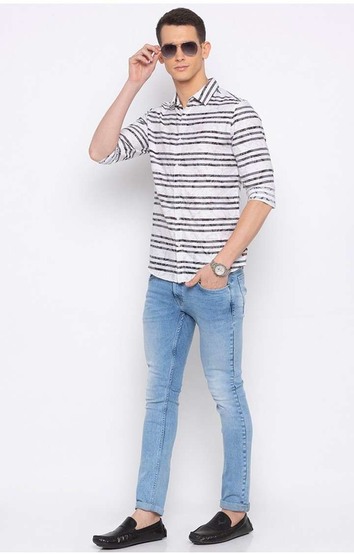 Men's White Polycotton Striped Casual Shirts