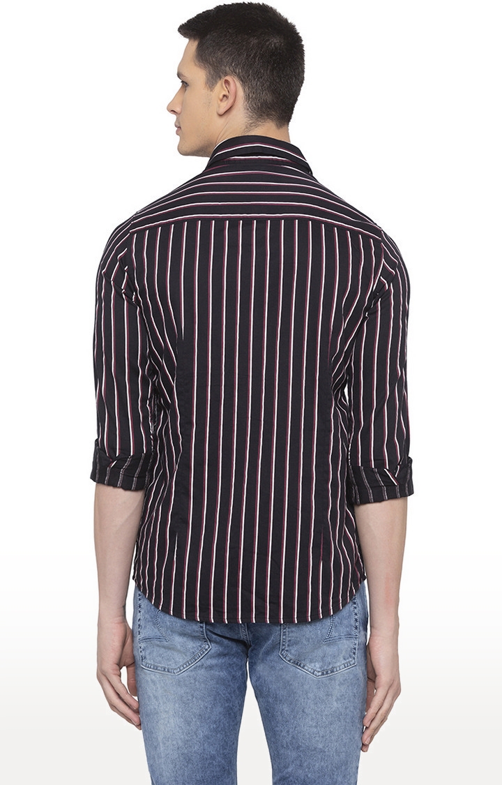 spykar | Men's Black Cotton Striped Casual Shirts 3
