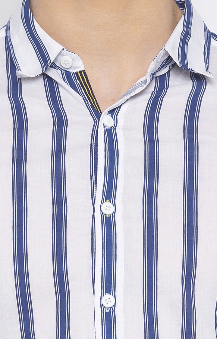Men's White Cotton Striped Casual Shirts